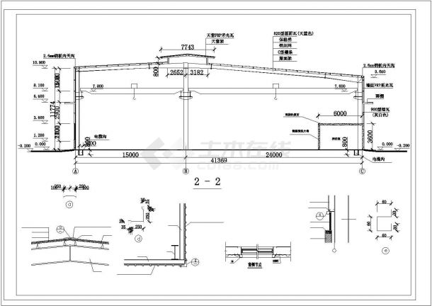 昆山市某电力设备厂单层轻钢门式结构厂房建筑设计CAD图纸（90x39米）-图二