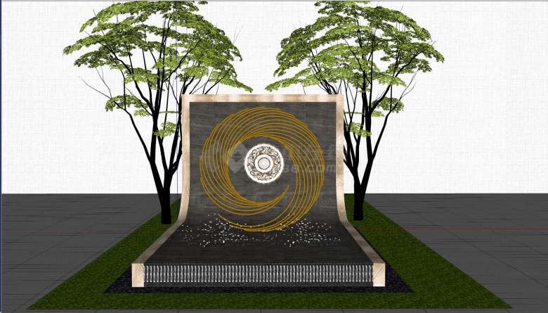 中式古典圆盘景观规划su模型-图二