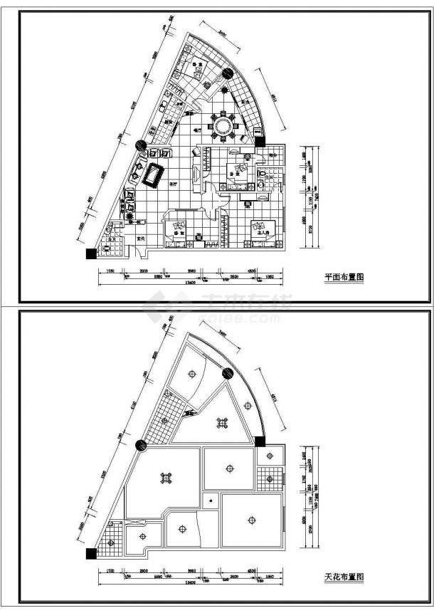 某地区小区居民建筑三角房户型布置方案施工总CAD图-图一