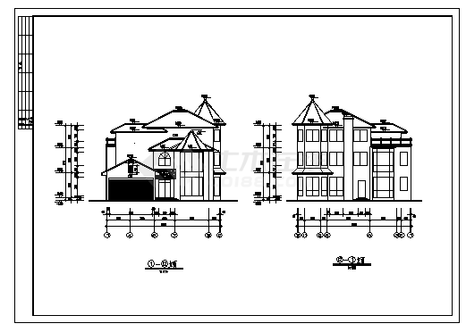 三层A型别墅建筑施工cad图，共七张-图一