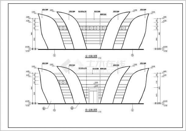 某长12.5米宽9米1层116平米城区公厕CAD建筑设计图纸（四立一剖面）-图二