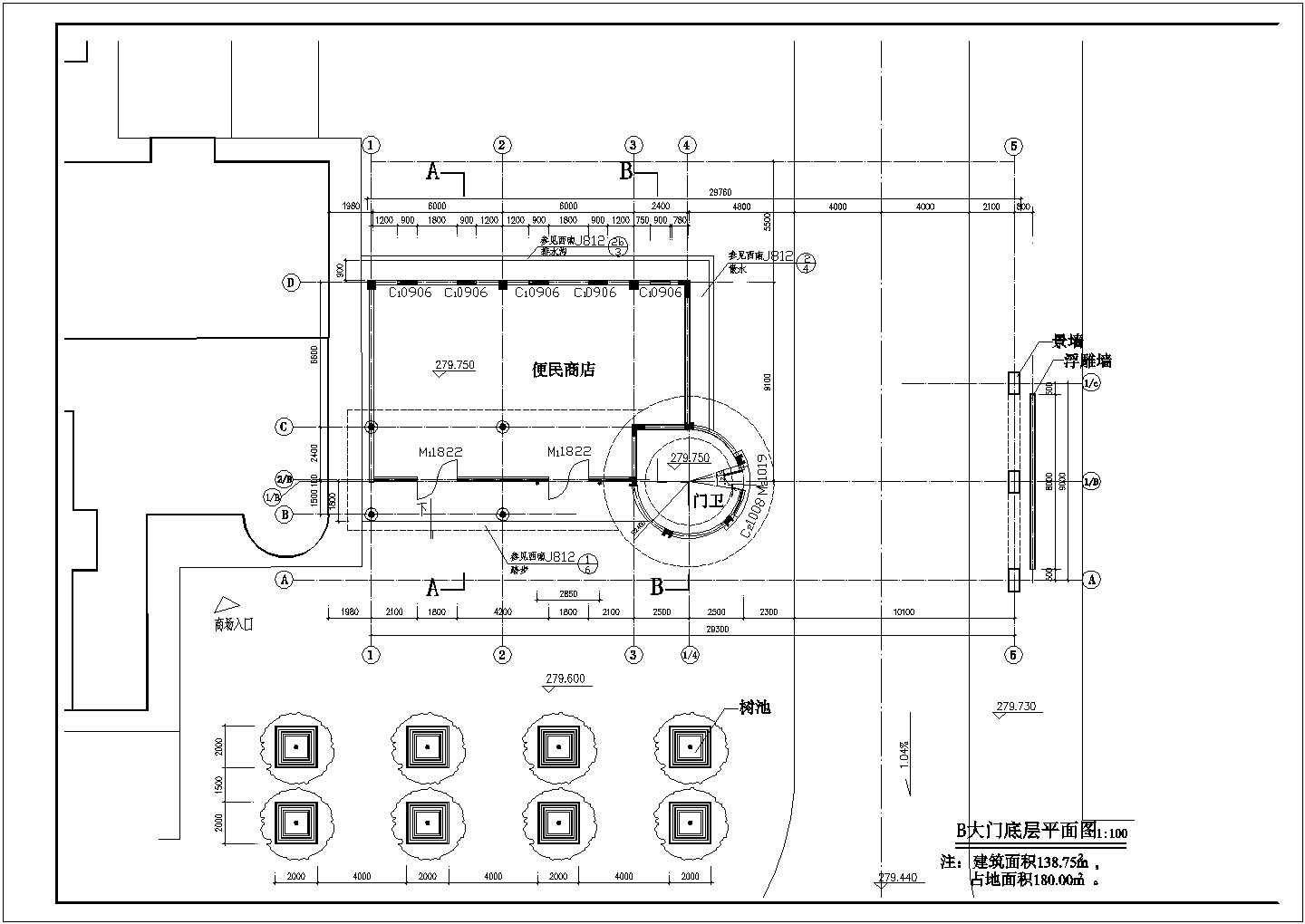 某购物中心大门CAD装修设计施工图