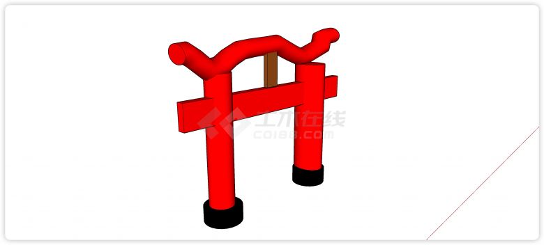 红色日本日式鸟居笠木牌坊su模型-图二