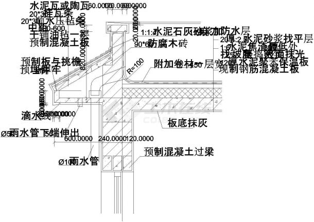 绵阳市某居住区内部住宅楼檐口大样设计CAD施工图-图二