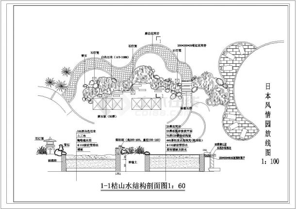 某日本风情园枯山水CAD景观设计施工图纸-图一