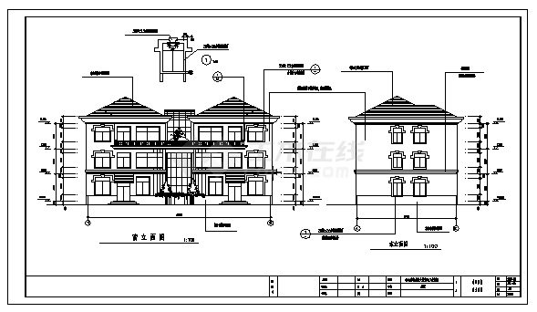 970平方米某市三层工业园区别墅建筑施工cad图，共七张-图一