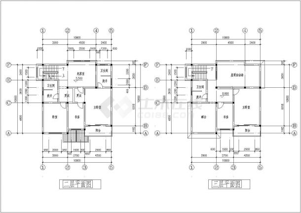 某三层10.8×10.8带车库复式农村别墅结构设计CAD图-图二