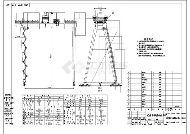 典型造船门式起重机设计cad详细总装配图（含技术要求）-图一