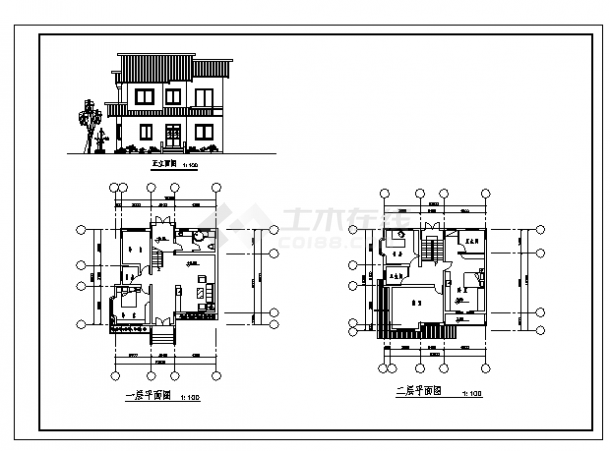 某二层独立住宅建筑施工cad图，共三张-图一