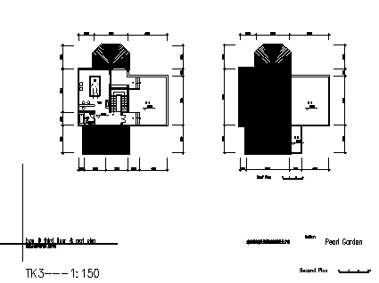 海南三层B型独立明珠海景花园别墅建筑施工cad图，共三张-图二
