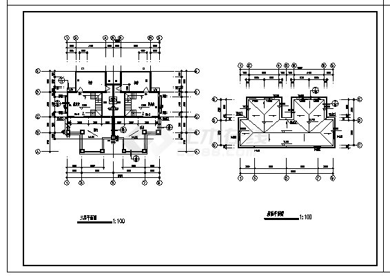 三层F型别墅建筑施工cad图，共四张-图二