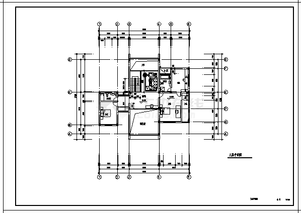 某三层框架结构别墅建筑施工cad图，共七张-图一