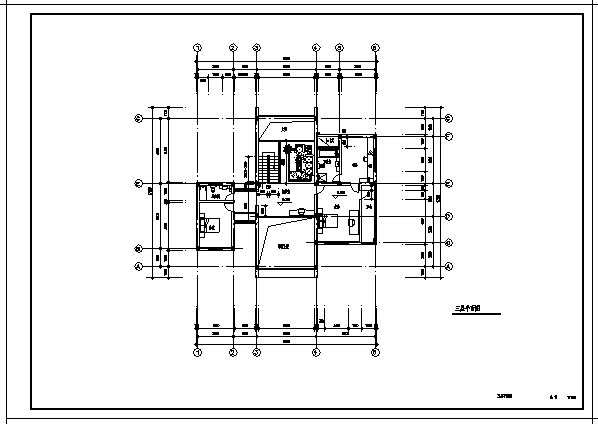 某三层框架结构别墅建筑施工cad图，共七张_图1