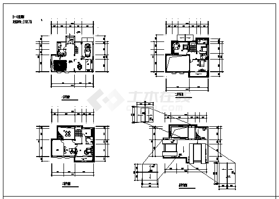 319平方米三层B型别墅建筑施工cad图，共三张-图二