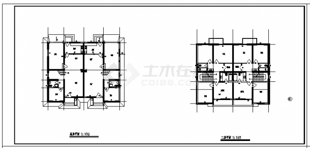 二层带阁楼建筑施工cad图(两套设计图，共六张)-图一