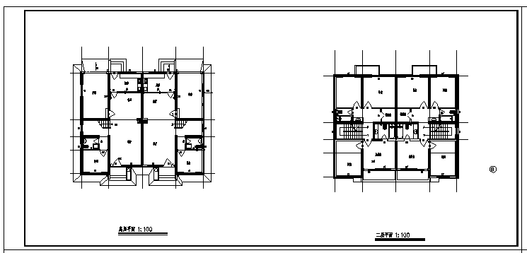 二层带阁楼建筑施工cad图(两套设计图，共六张)
