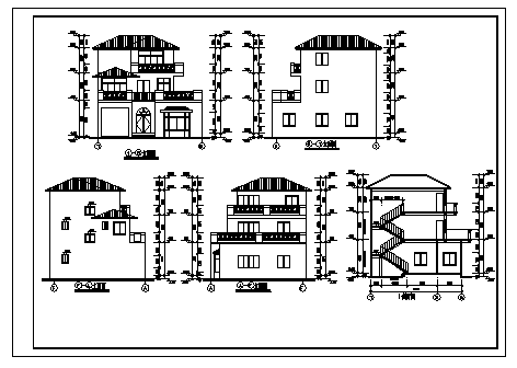 三层别墅初步建筑施工cad图，共三张-图一