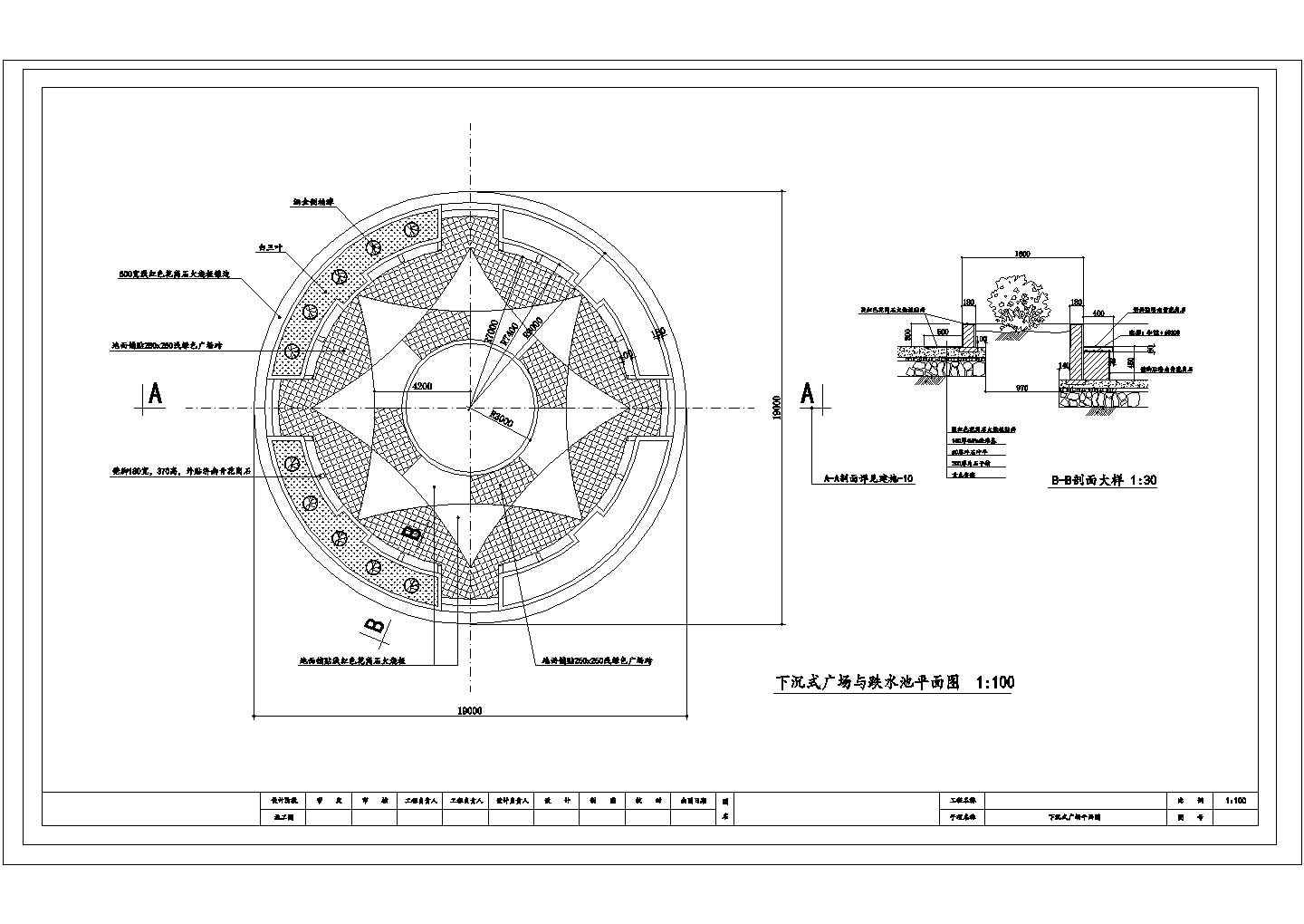 青岛沿江某下沉式广场与跌水池CAD设计平面图
