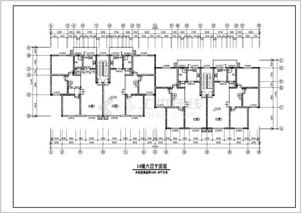 重庆市万里家园小区3250平米6层砖混结构住宅楼建筑设计CAD图纸-图二