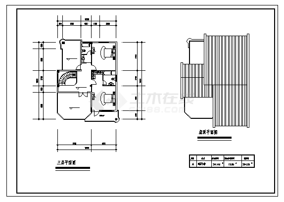 354平方米三层A型别墅建筑施工cad图，共八张-图一