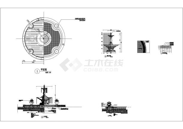 法式圆盘喷泉跌水水景欧式水钵马赛克贴面水景施工图详图-图一