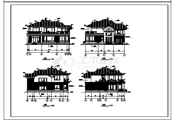 二层别墅建筑施工cad图(含平立面图，共三张)-图一