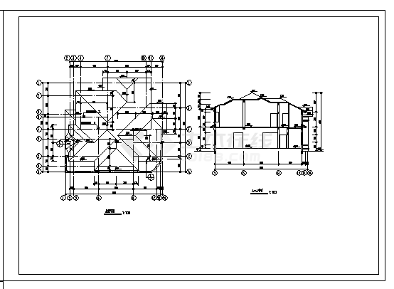 二层别墅建筑施工cad图(含平立面图，共三张)-图二