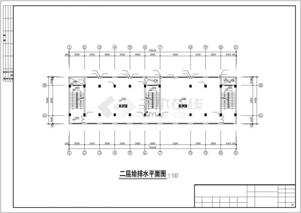 长33.2米 宽6.2米 3层局部6层宿舍楼给排水设计图-图一