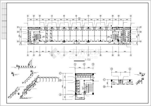 长61米 宽8.5米 5层学生宿舍楼给排水设计图-图一