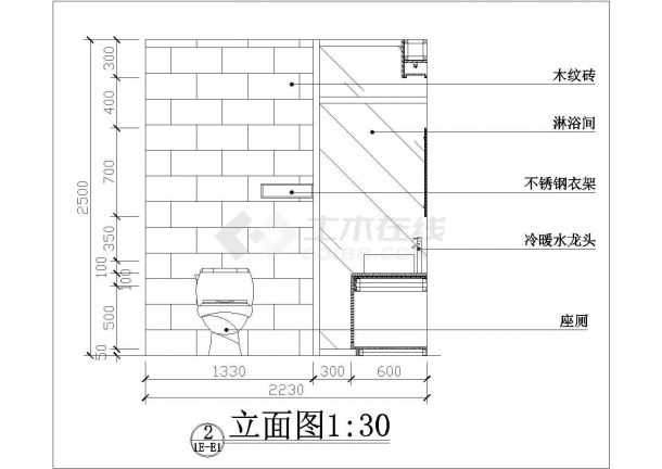 某大型标准建筑家庭卫生间设计施工CAD图纸-图二