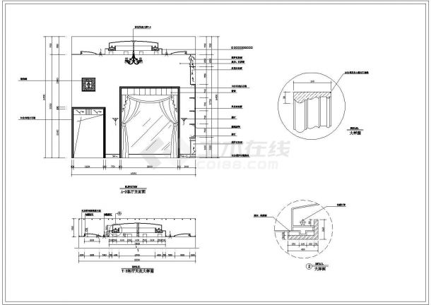 某大型标准建筑别墅客厅装修设计施工CAD图纸-图二