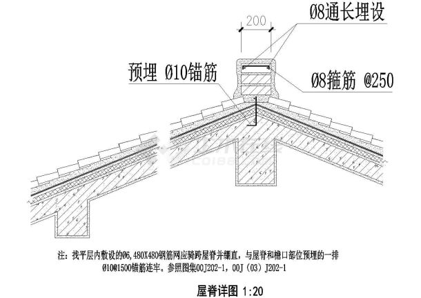 上海闵行区某私人别墅屋脊部分建筑设计CAD施工图-图一