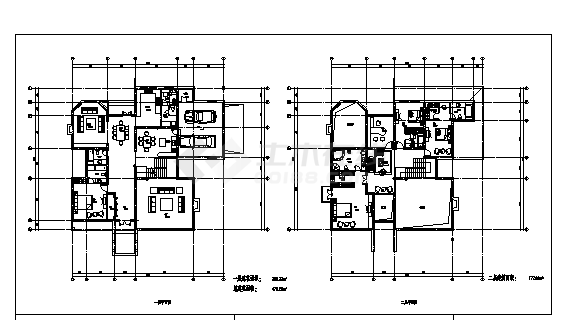 478平方米二层别墅建筑施工cad图，共七张-图一