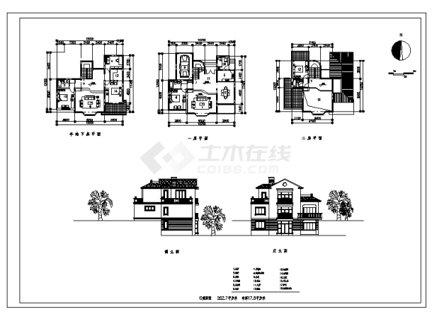 326平方米某二层带地下室M型别墅建筑施工cad图，共八张-图一