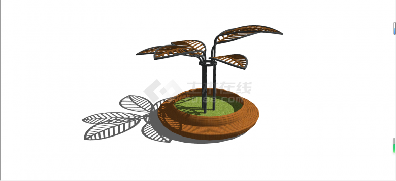 创意木质树叶廊架构筑物su模型-图二