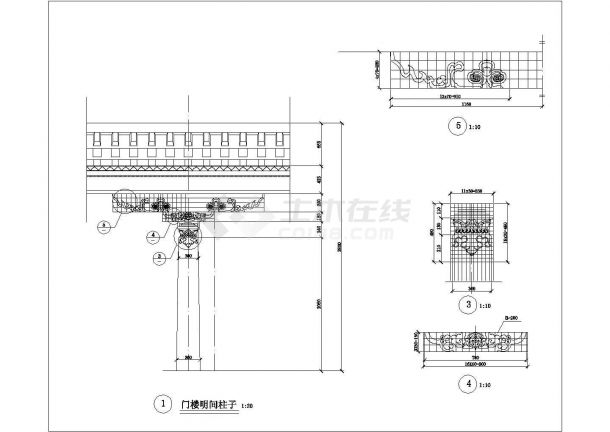 经典藏式风格门楼设计cad施工详图-图二