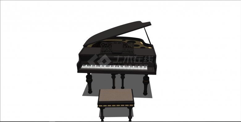 现代黑色系带图纹钢琴 su模型-图二