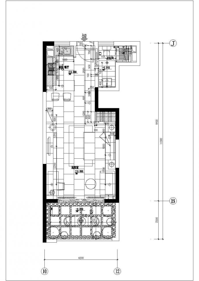[上海]小型现代简约风格一居室室内装修施工图_图1