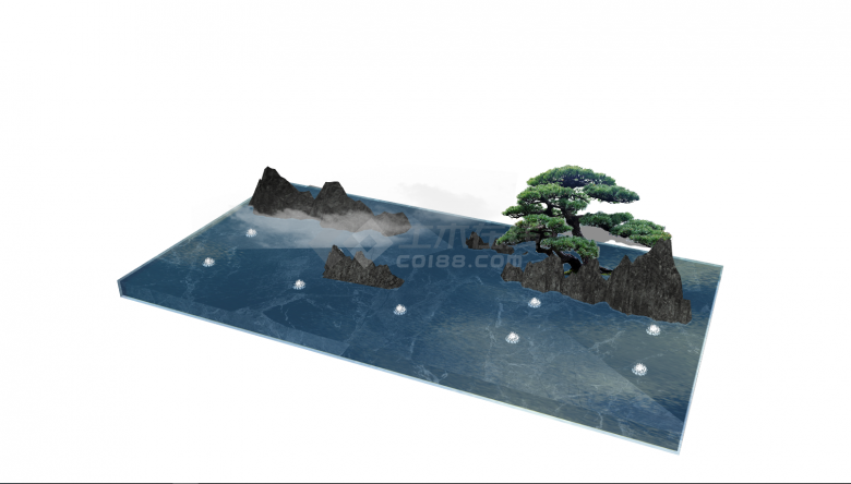 蓝色方型山水景观规划su模型-图二