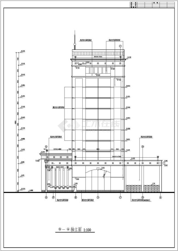 某小高层框架剪力墙结构银行大楼设计cad全套建筑施工图（标注详细）-图一