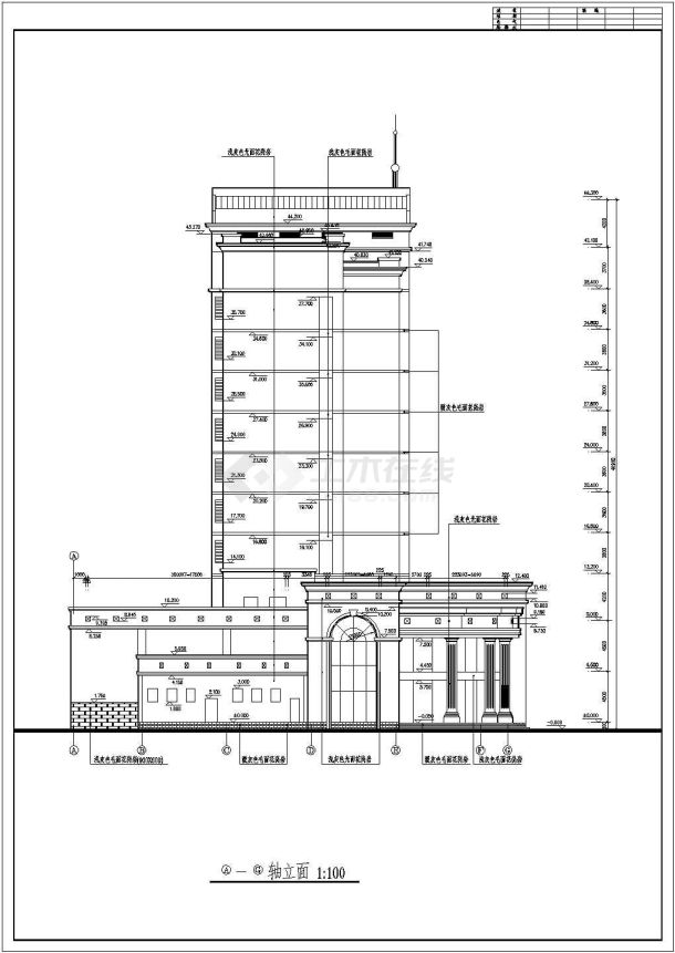 某小高层框架剪力墙结构银行大楼设计cad全套建筑施工图（标注详细）-图二