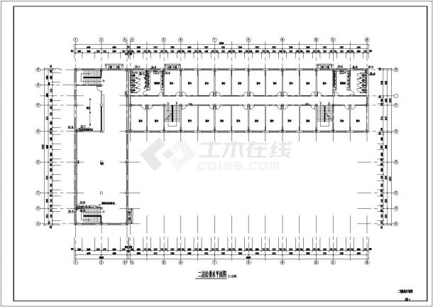 长57.3米 宽30.5米 4层局部2层L型员工宿舍楼给排水设计图-图二