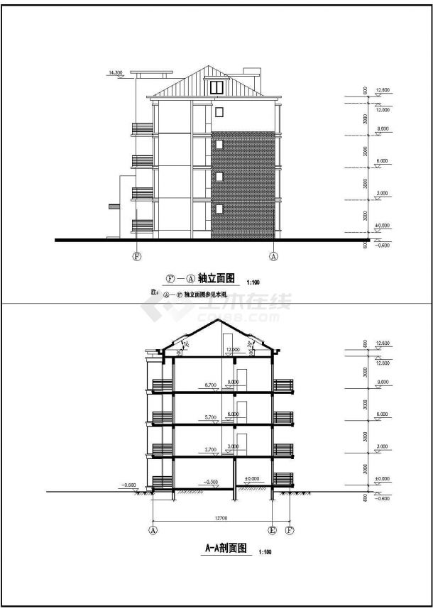 某多层砖混结构小型公寓楼设计cad全套建筑施工图纸（标注详细）-图一