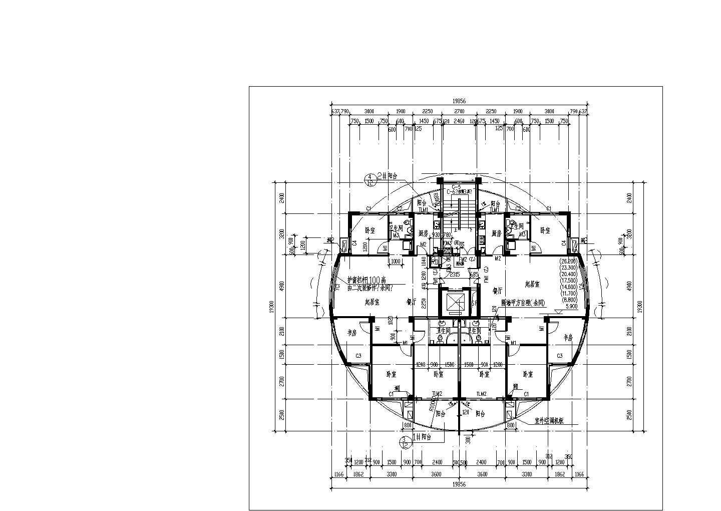 建筑施工图_住宅电梯高层户型图