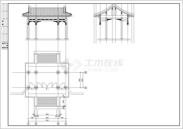 某中式古典风格四合院大门设计cad建筑施工图-图一