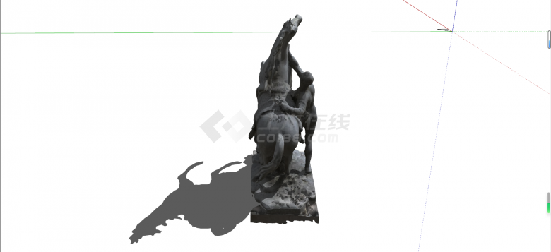 公园欧式人物驯服马石膏雕塑3Dsu模型-图二