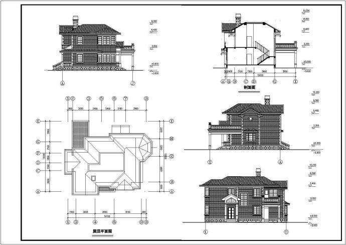 某二层砖混结构欧式风格小别墅设计cad全套建筑施工图（标注详细）_图1