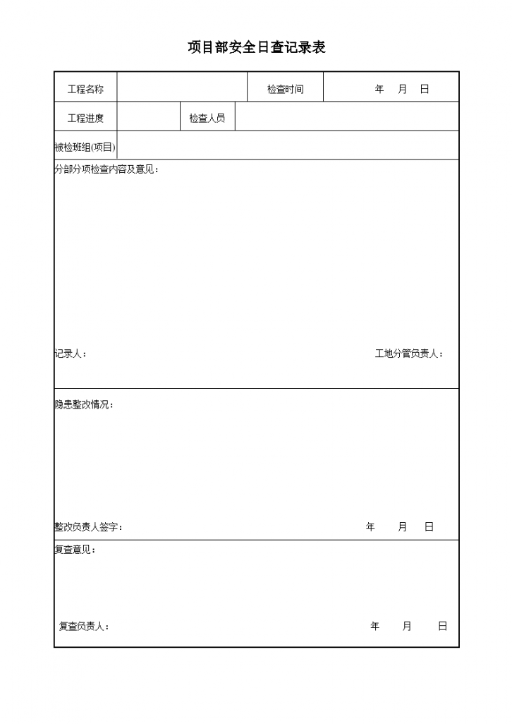 某建筑公司项目部安全日查记录表-图一