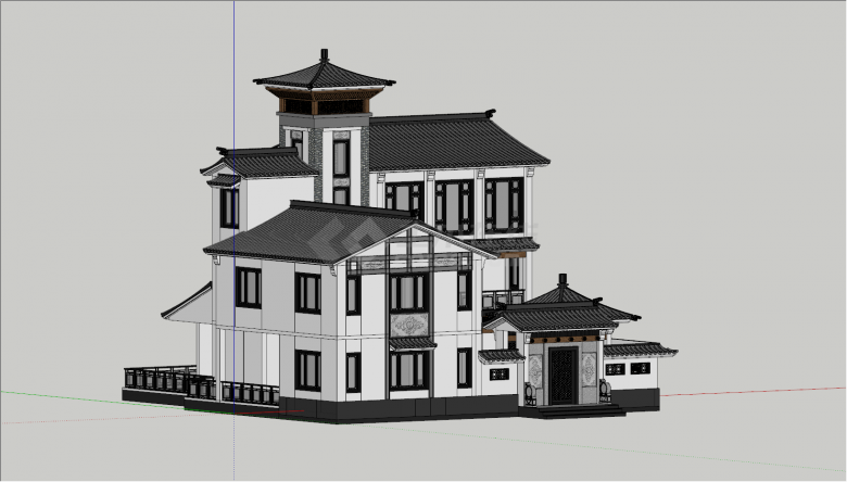 新中式独栋商业楼su模型-图二