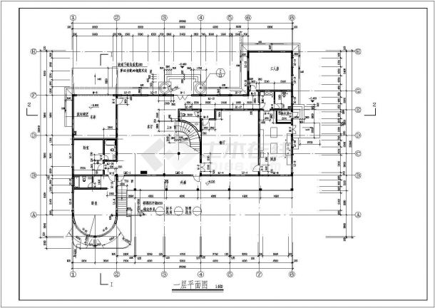 某小型二层豪华别墅建筑施工CAD参考图-图二